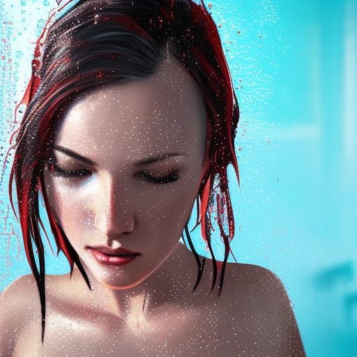 Hyperrealistic Girl in Shower Splash Art