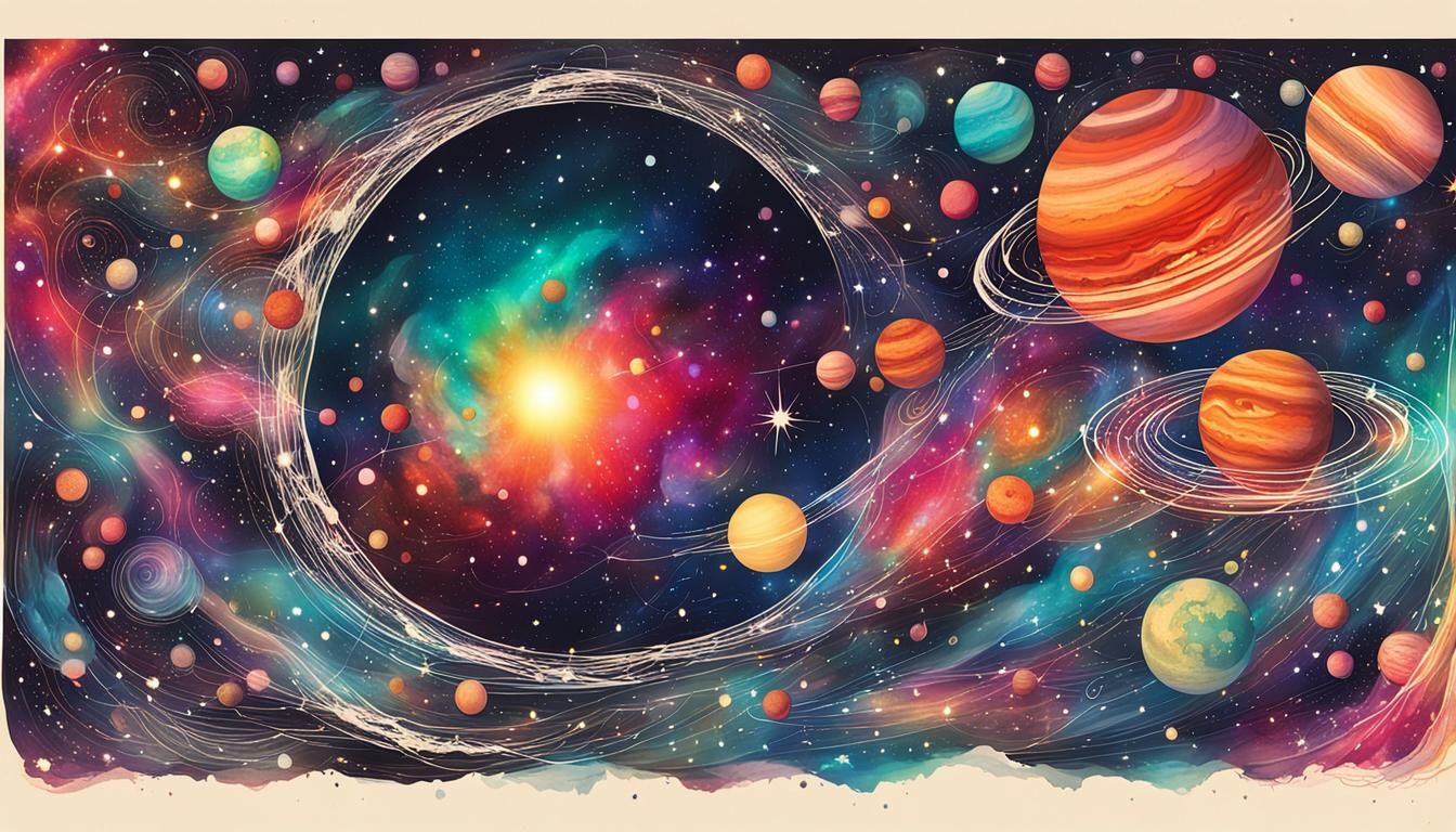 Whimsical Universe Poster with Distant Planet