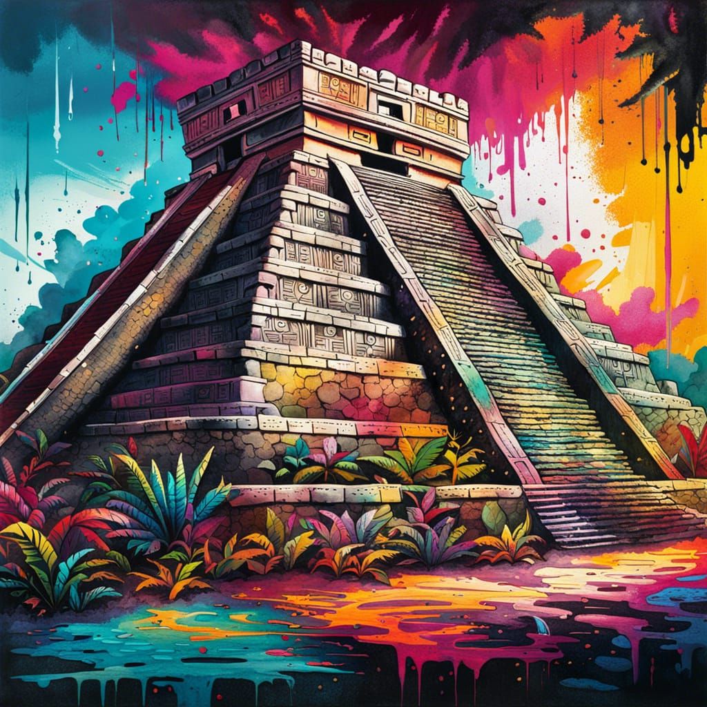 Chichen Itza Graffiti Art: Aztec Archeological Site