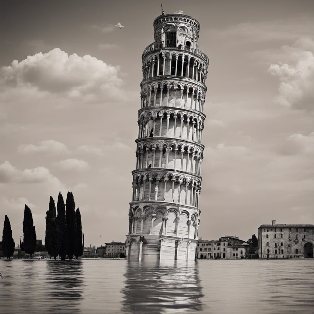 Submerged Leaning Tower of Pisa: AI Rendition