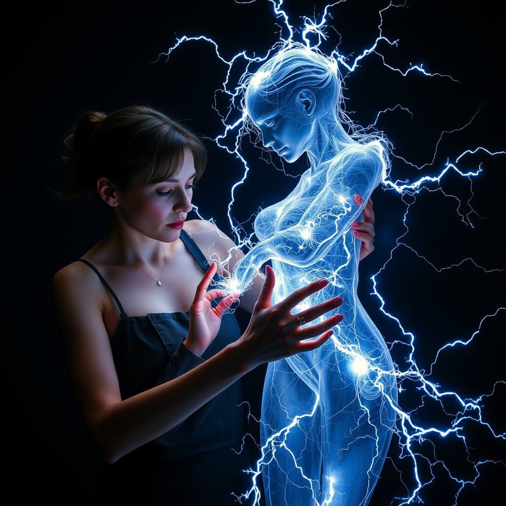 Sculptor Shapes Woman From Crackling Electricity