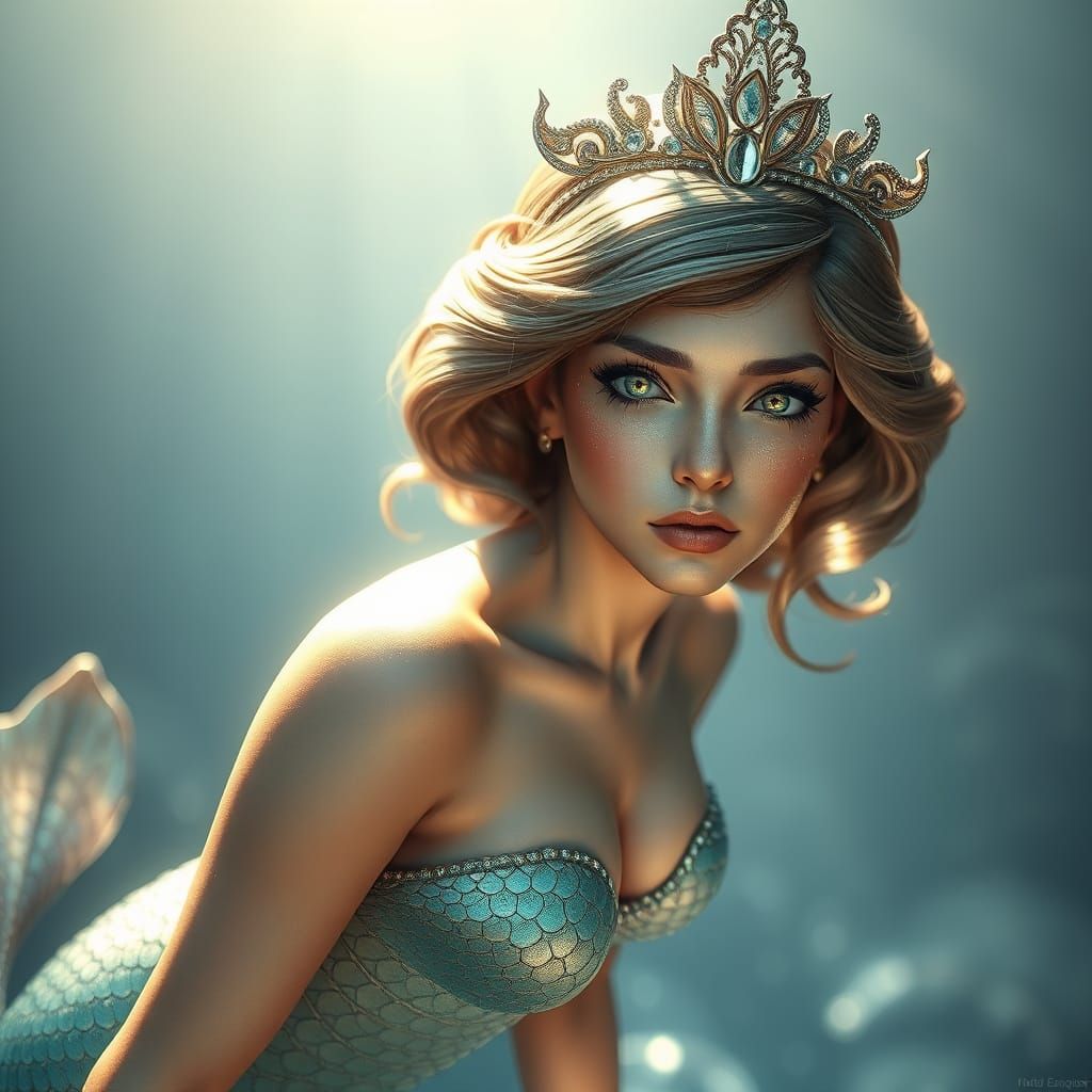 Regal Mermaid in Art Nouveau-Inspired Concept Art