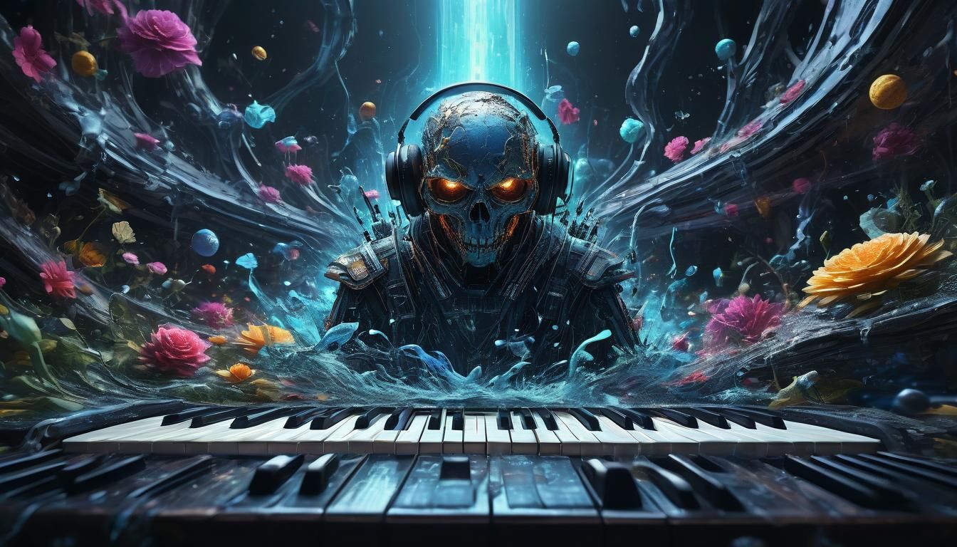 Epic Spacecore Music Emotion in Hyperdetailed Splash Art