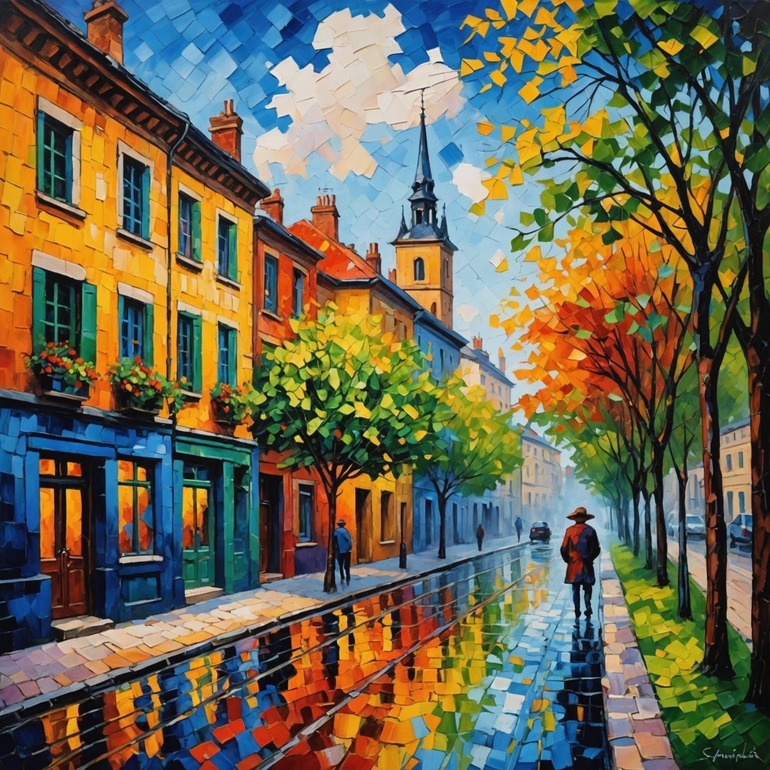 Colorful Abstract Painting in Neo-Impressionism Style