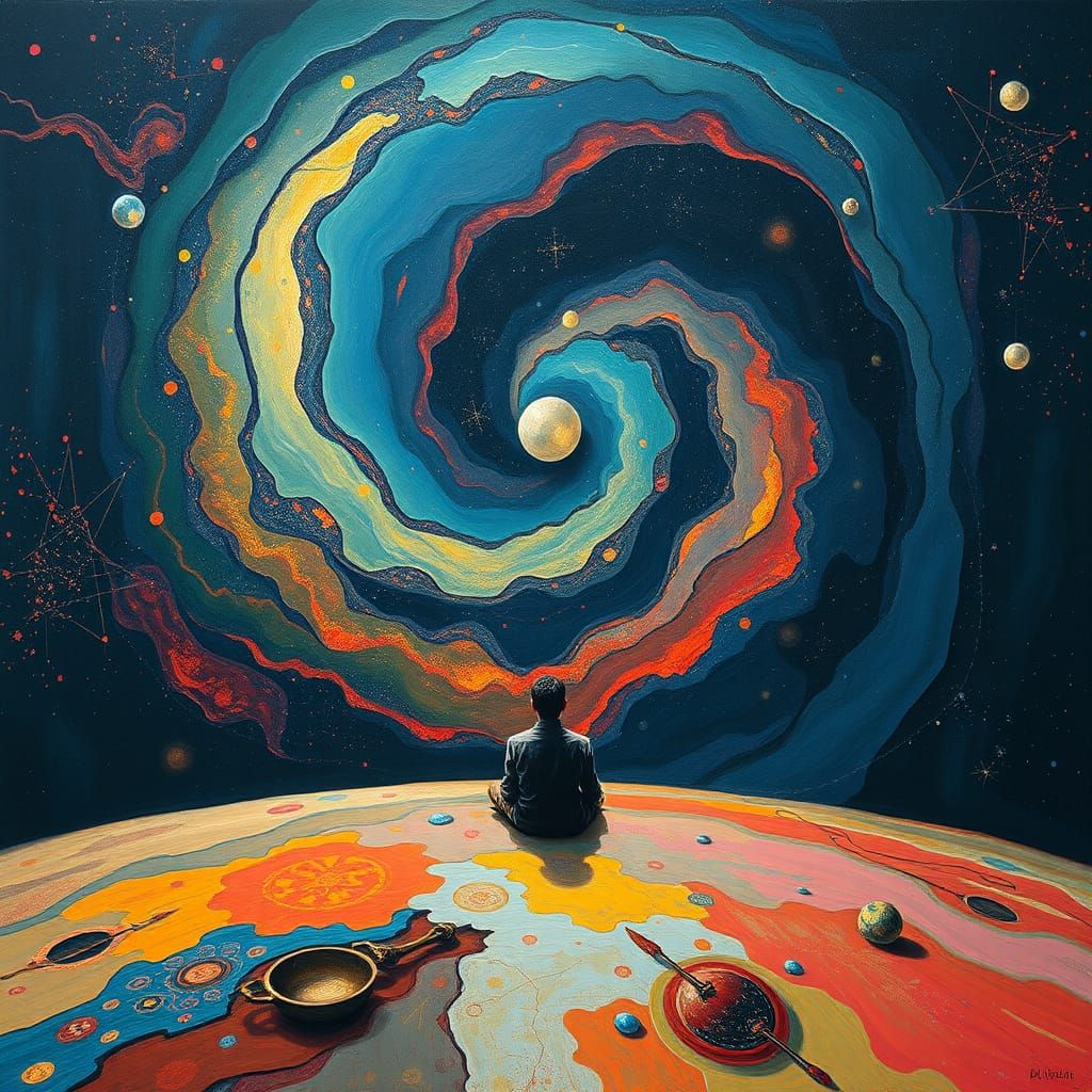 Cosmic Contemplation in Vibrant Abstraction