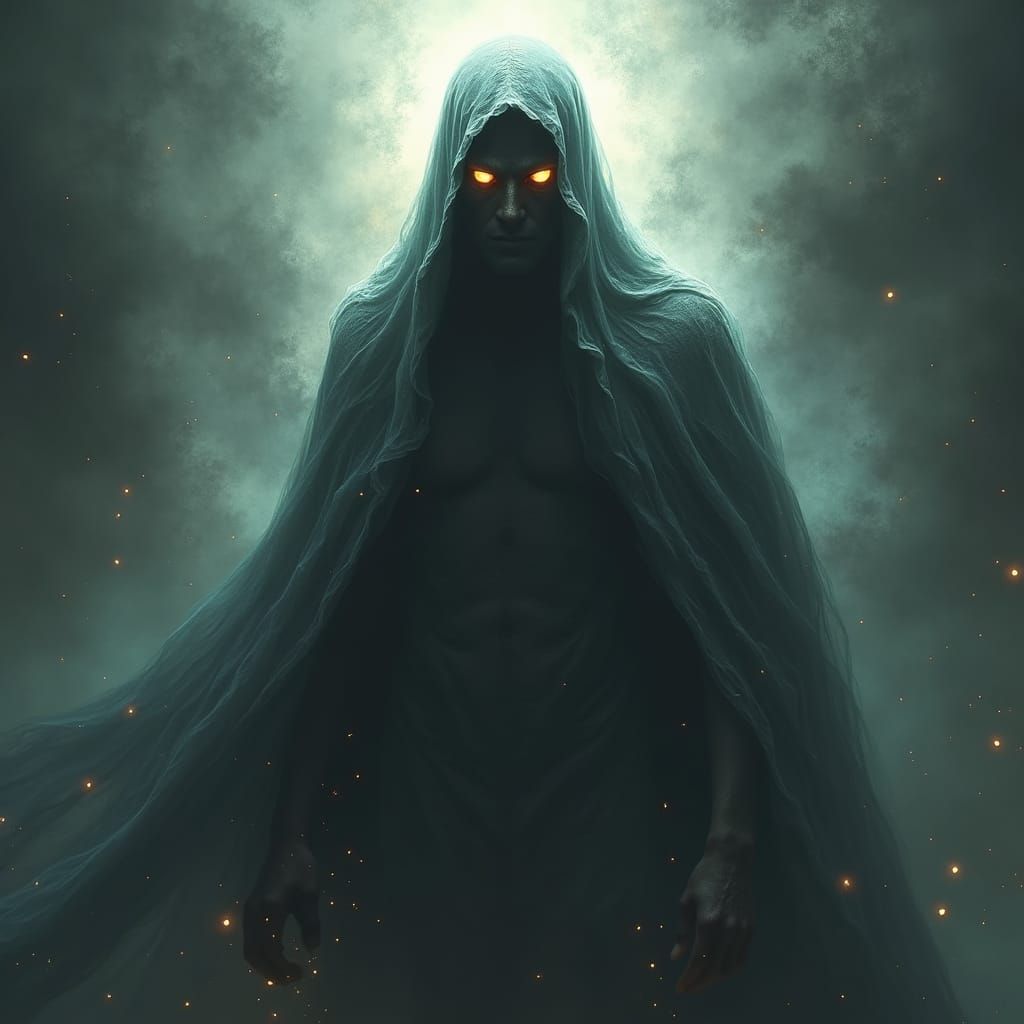 Towering Veiled Figure of Cosmic Secrets