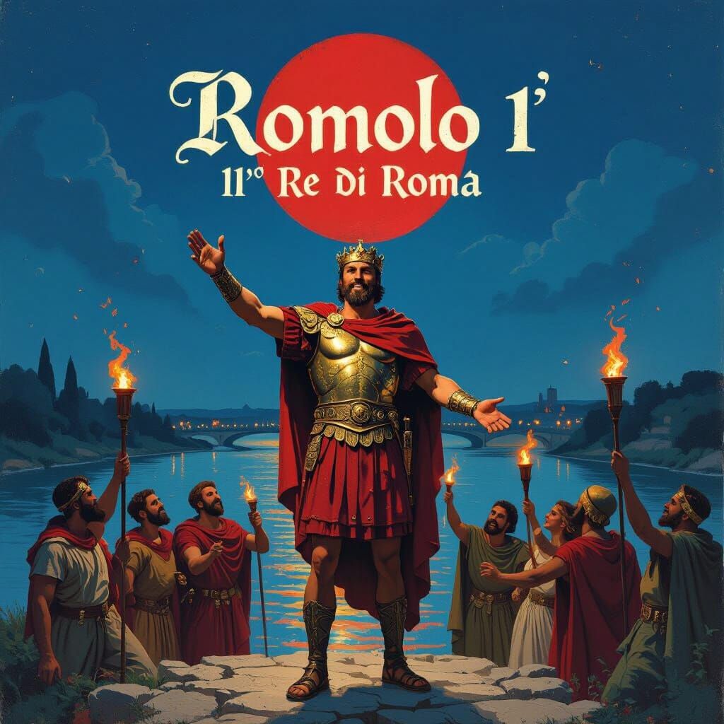 Romulus Proclaims Himself First King of Rome in Neo-Medieval...