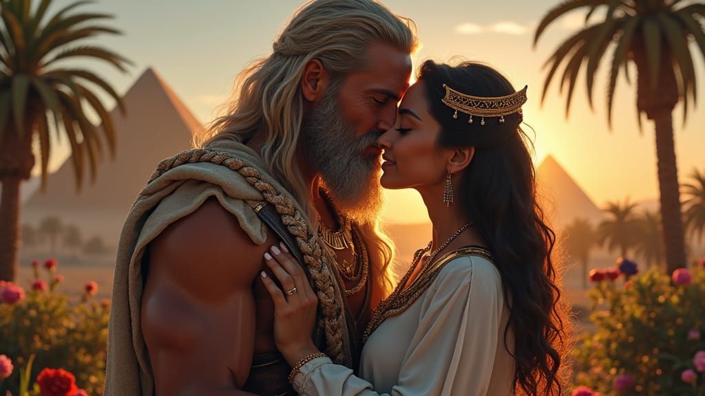 Egyptian Queen Kisses Viking King in Garden