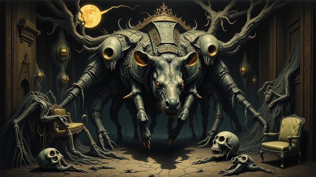 Electric Rhino in Haunted Castle, Gothic Horror Style