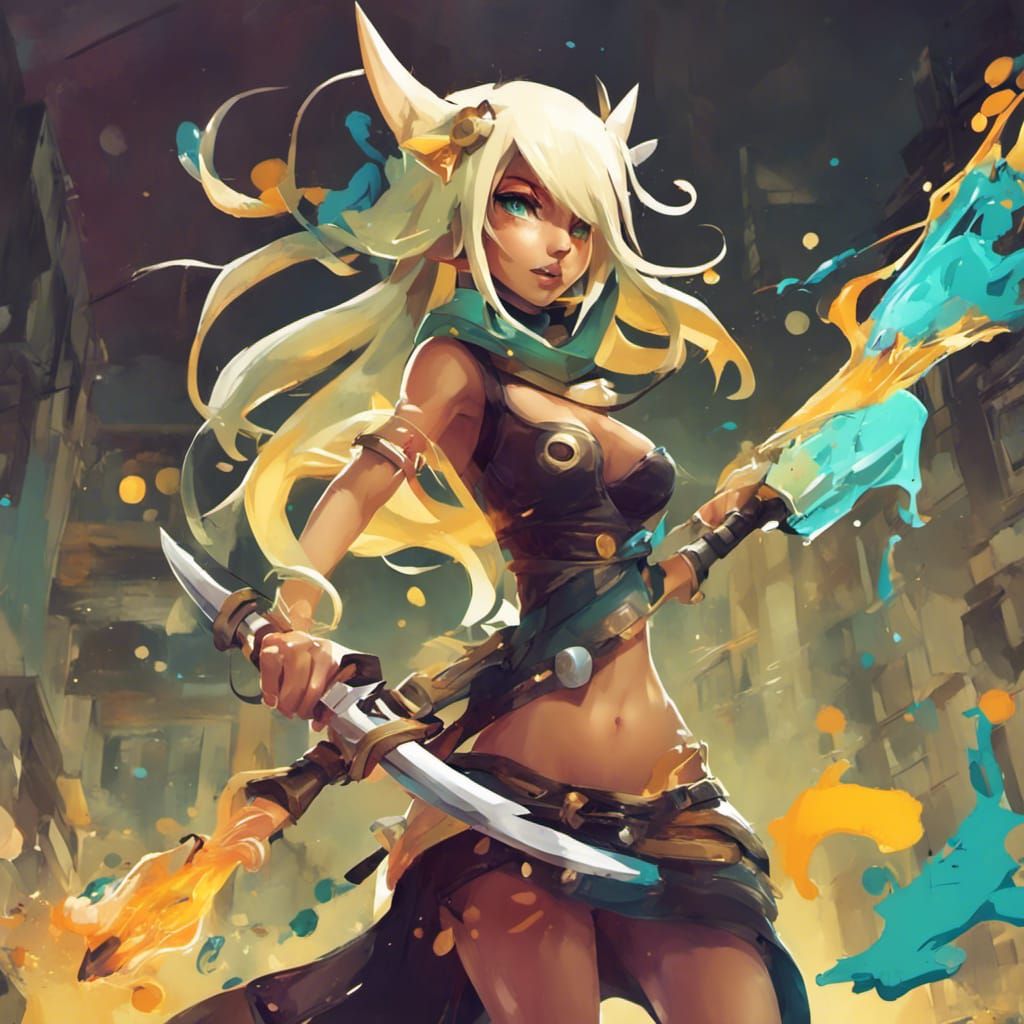 Evangelyne with Bow: Graffiti Art in Wakfu Style