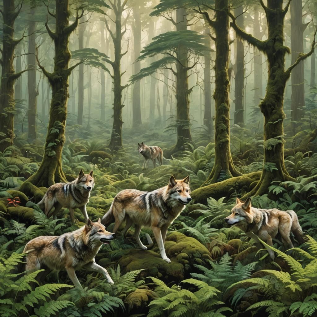 Wolves in Emerald Forest, Photorealistic 8K