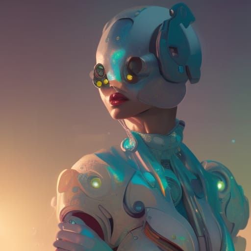 Robotic Woman with Cybernetic Face, Hyperdetailed Art