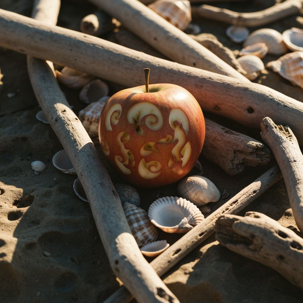 Apple Carving Still Life with Seashells and Driftwood