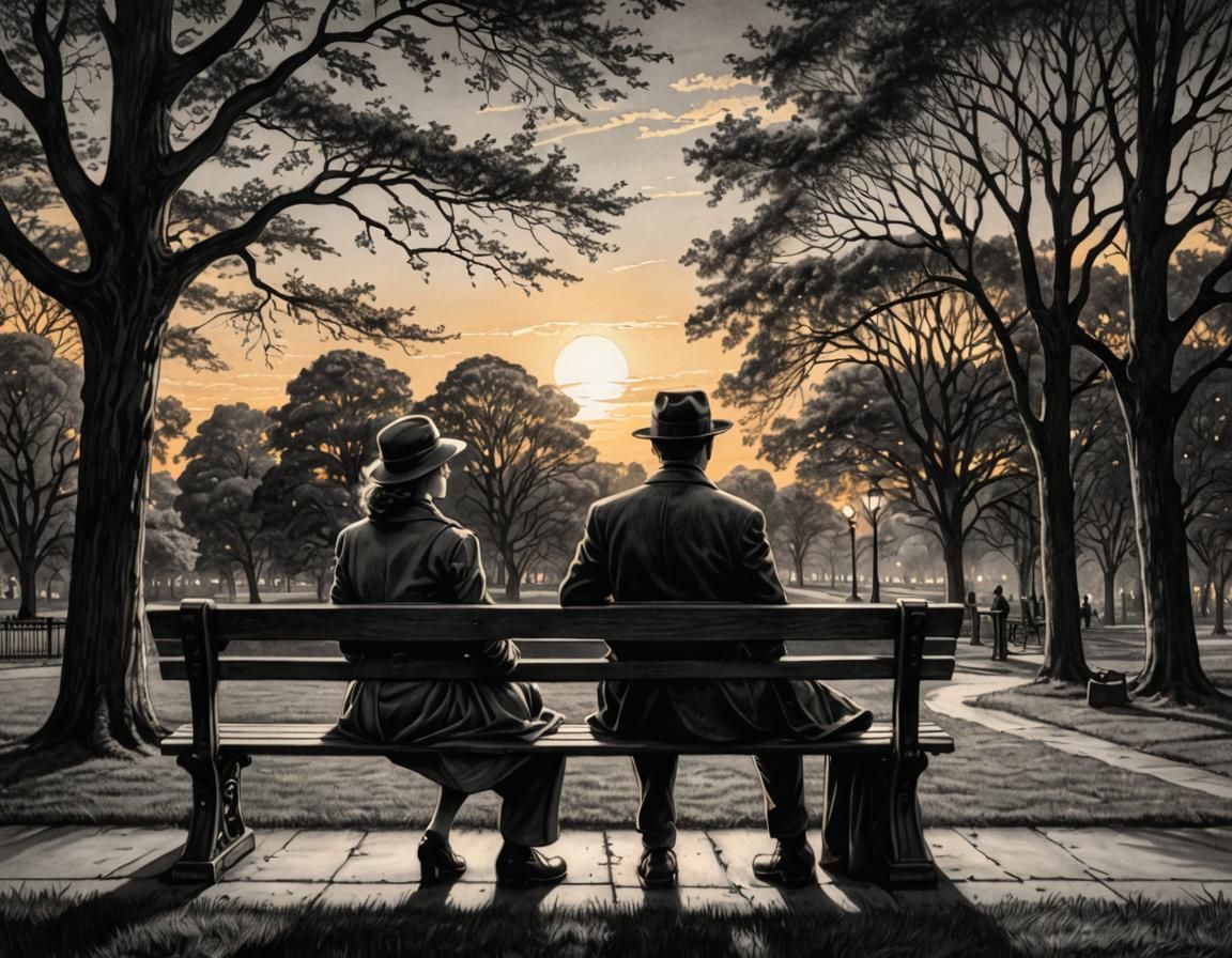 Couple at Sunset: Hyperdetailed Charcoal Drawing