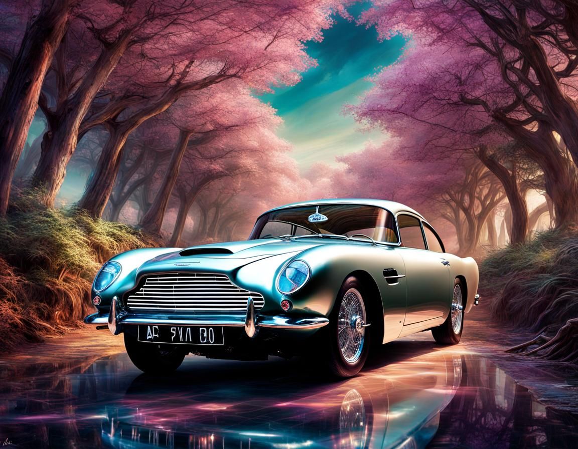Transparent Aston Martin DB5 in Future City