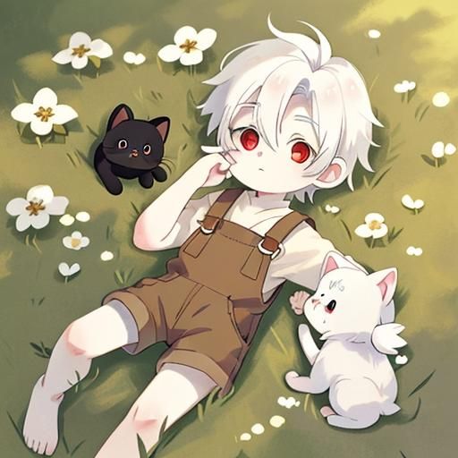 Puppy-Human Hybrid with Kitten in Sunny Meadow