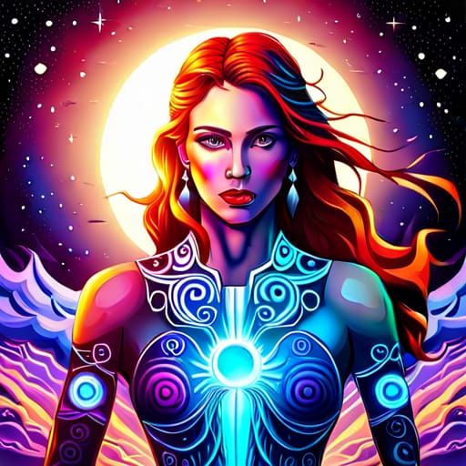 Holographic Astral Warrior Woman Illustration