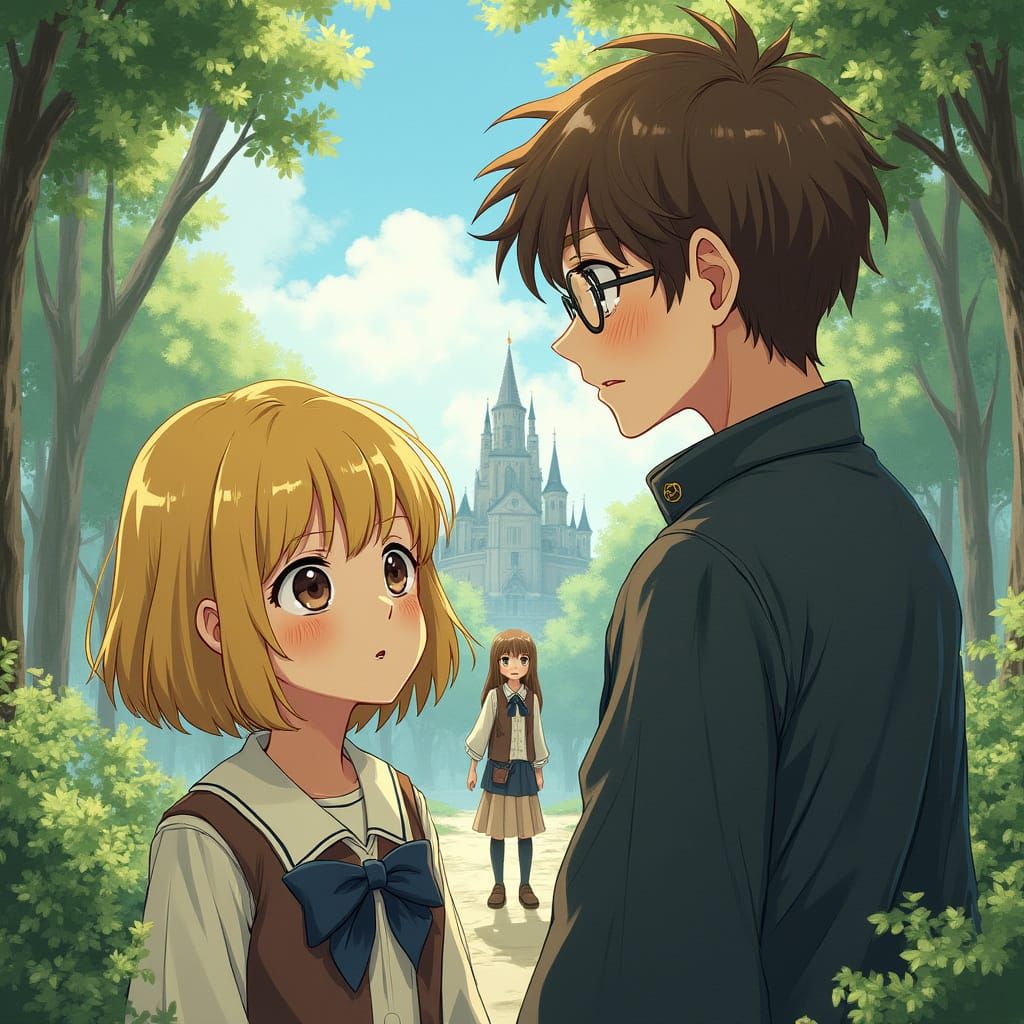 Young Wizard Conversation, Watercolor Style