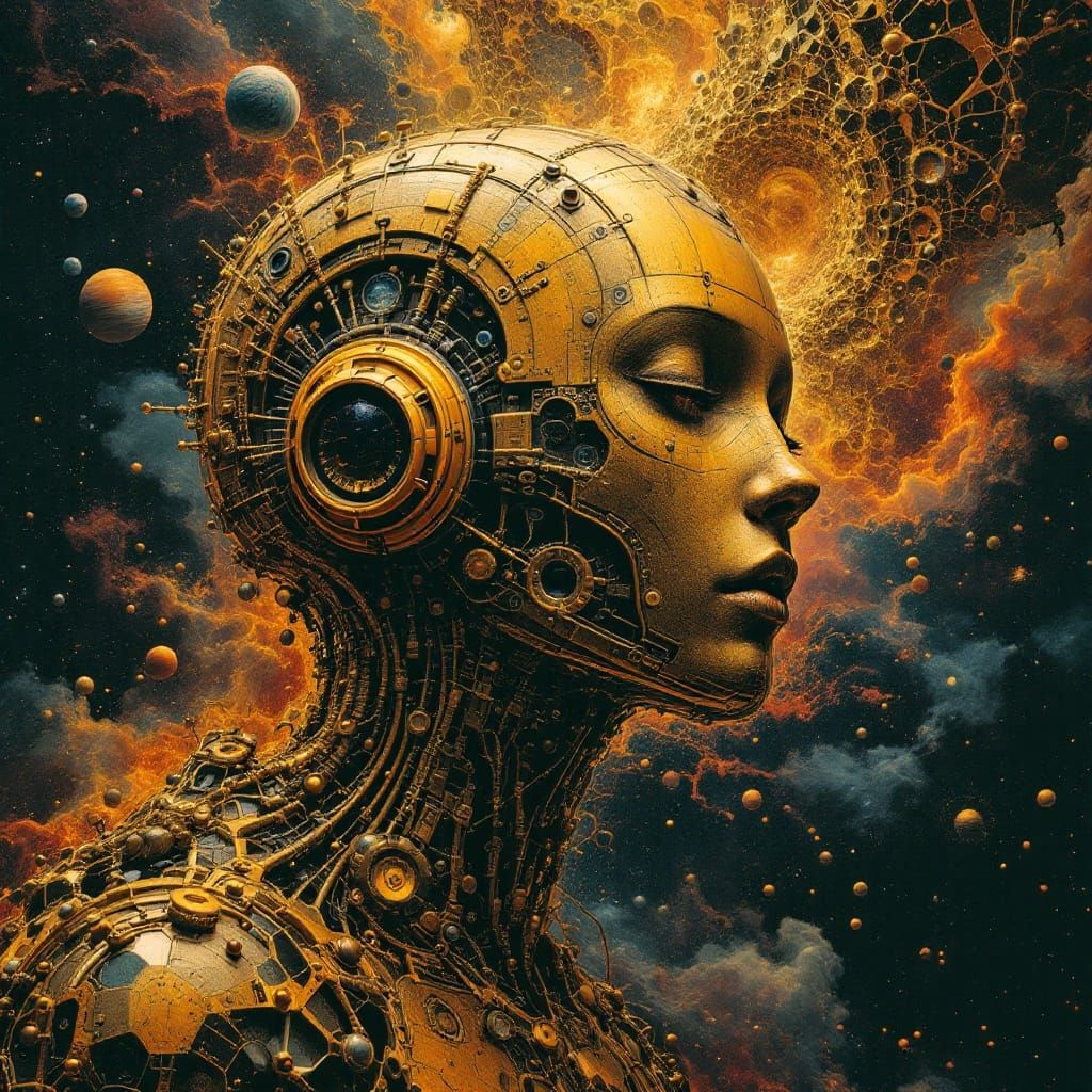 Surreal 1930s Space Robot with Fractal Corrosion