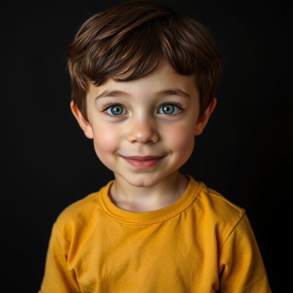 Boy with Brown Hair and Blue Eyes Portrait