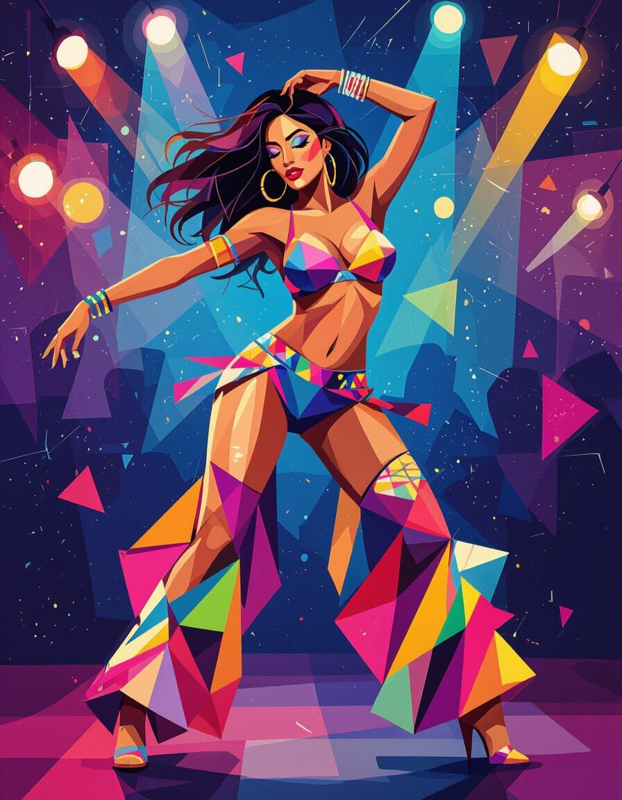 Woman Twerking in Nightclub, in Cubist Style