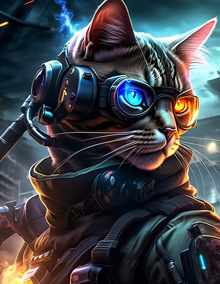 Anime Cat Soldier with Holographic Goggles