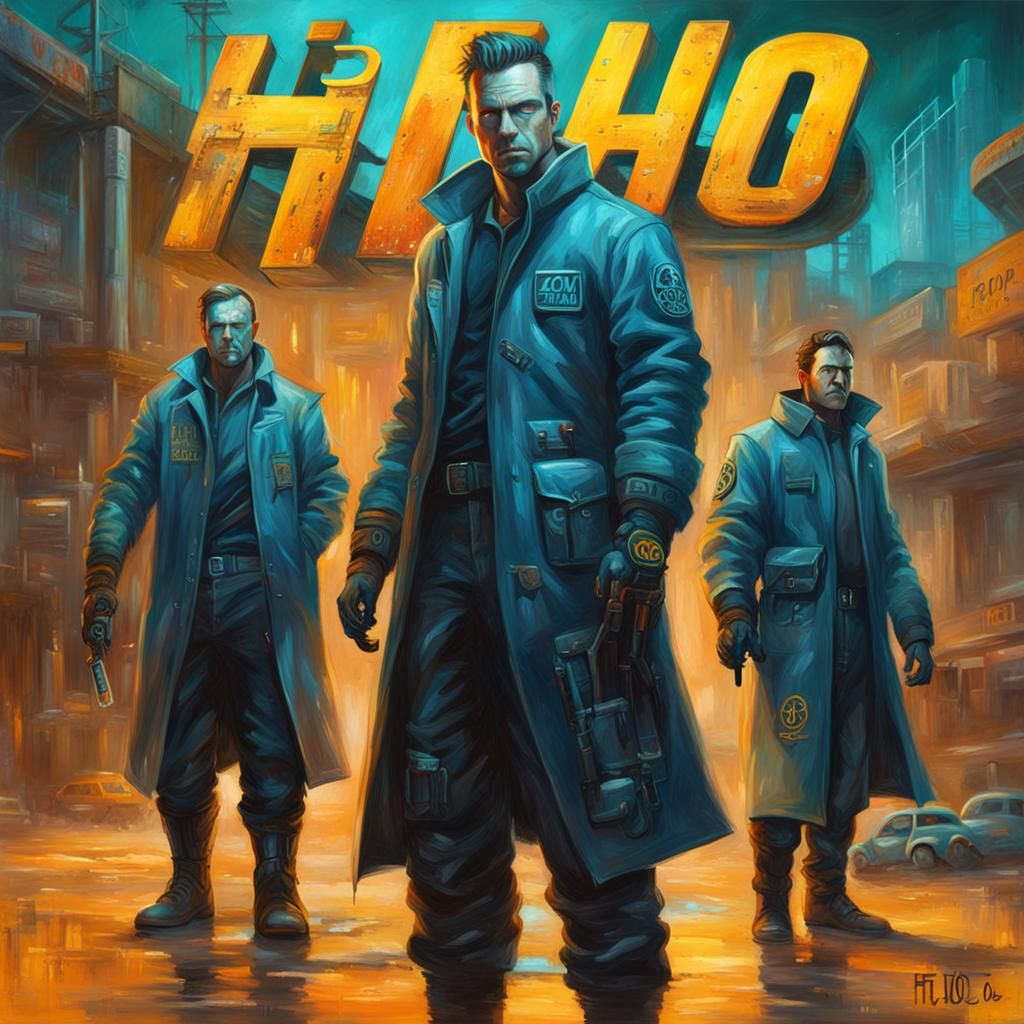 Cyberpunk Men in Fallout Setting as Oil Painting
