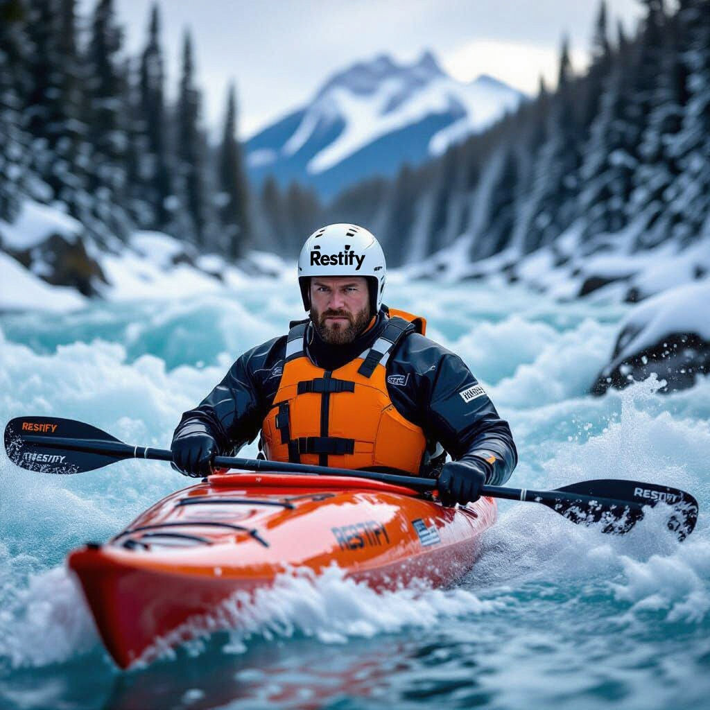 Kayaker Navigating Whitewater Rapids in Hyper-Realistic Phot...