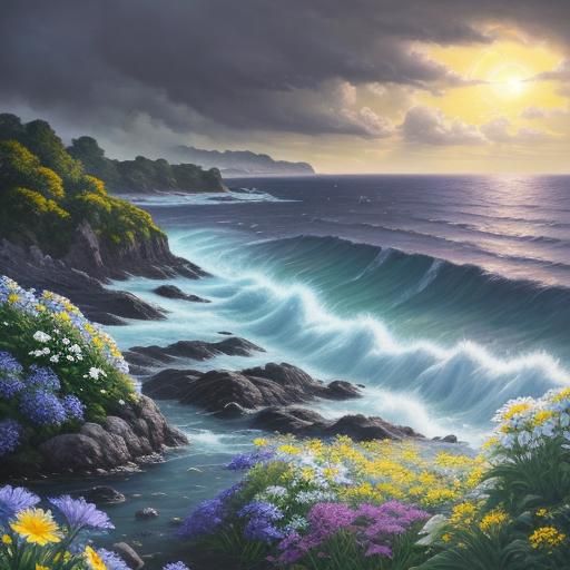 Hyperrealistic Seascape with Storm and Yellow Moon