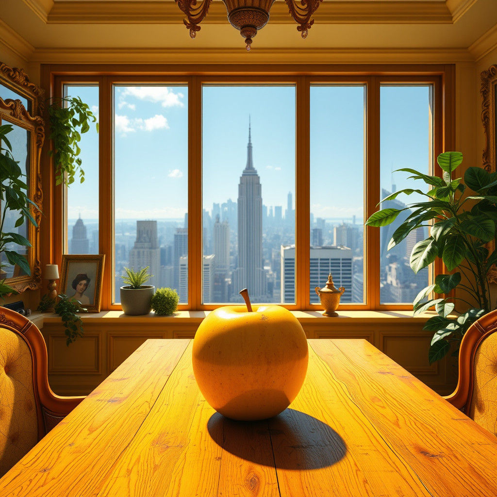 Yellow Apple in Ornate Setting, Matte Painting Style