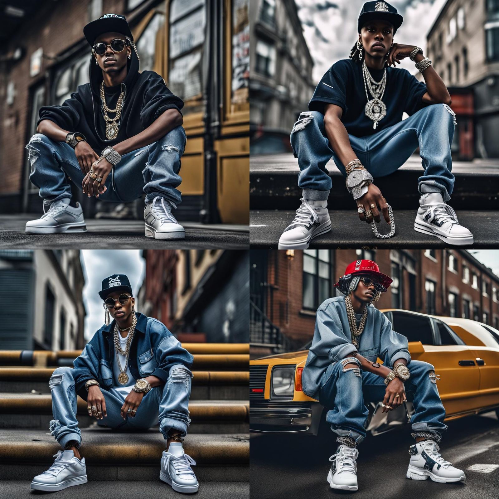 Hip-Hop Inspired Outfit with Baggy Jeans and Jewelry