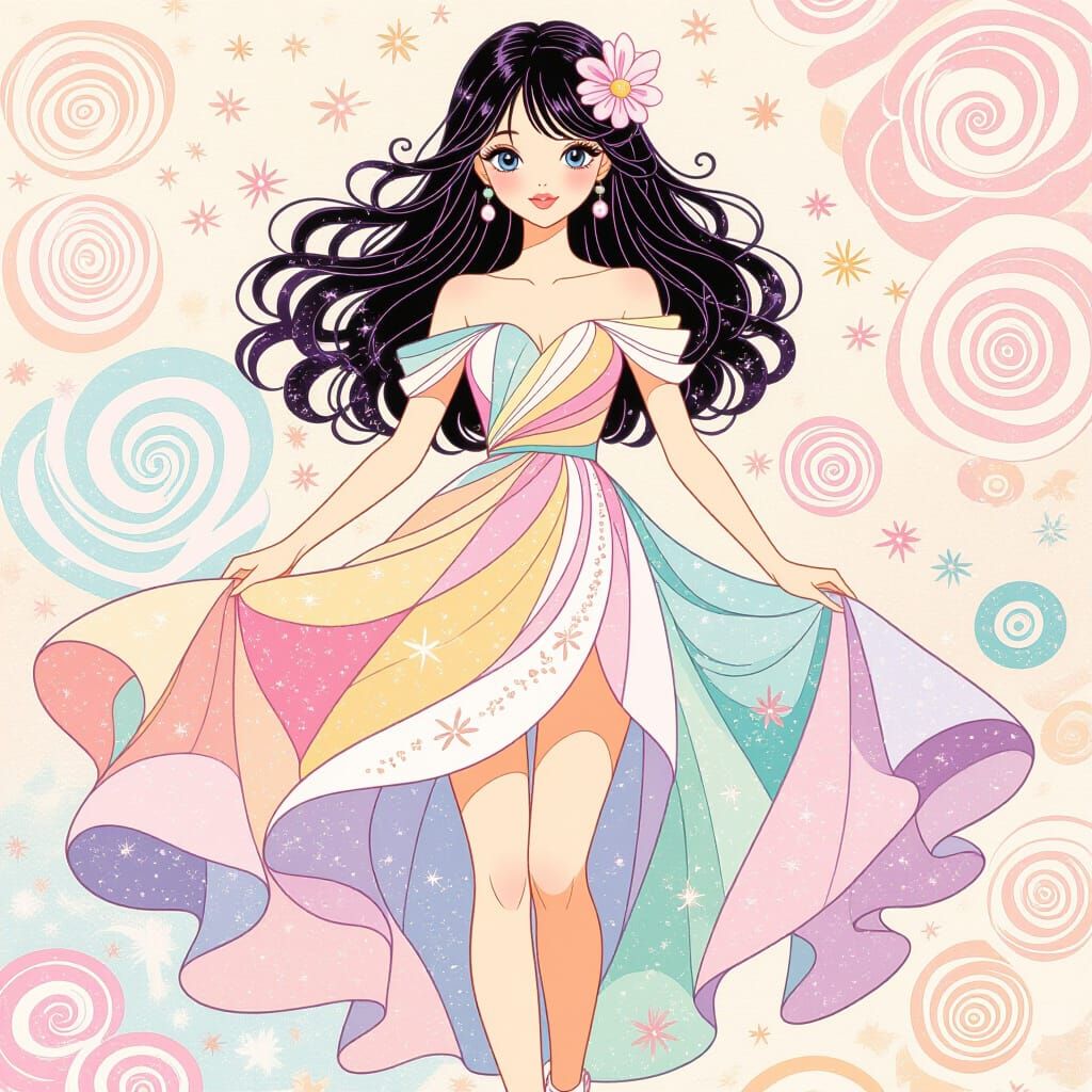 Sparkly Pretty Girl in Pastel Swirls