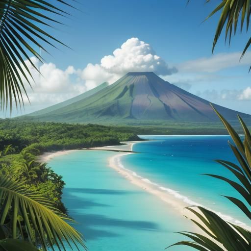 Martinique Travel Poster: Mont Pelee and Caribbean Sea