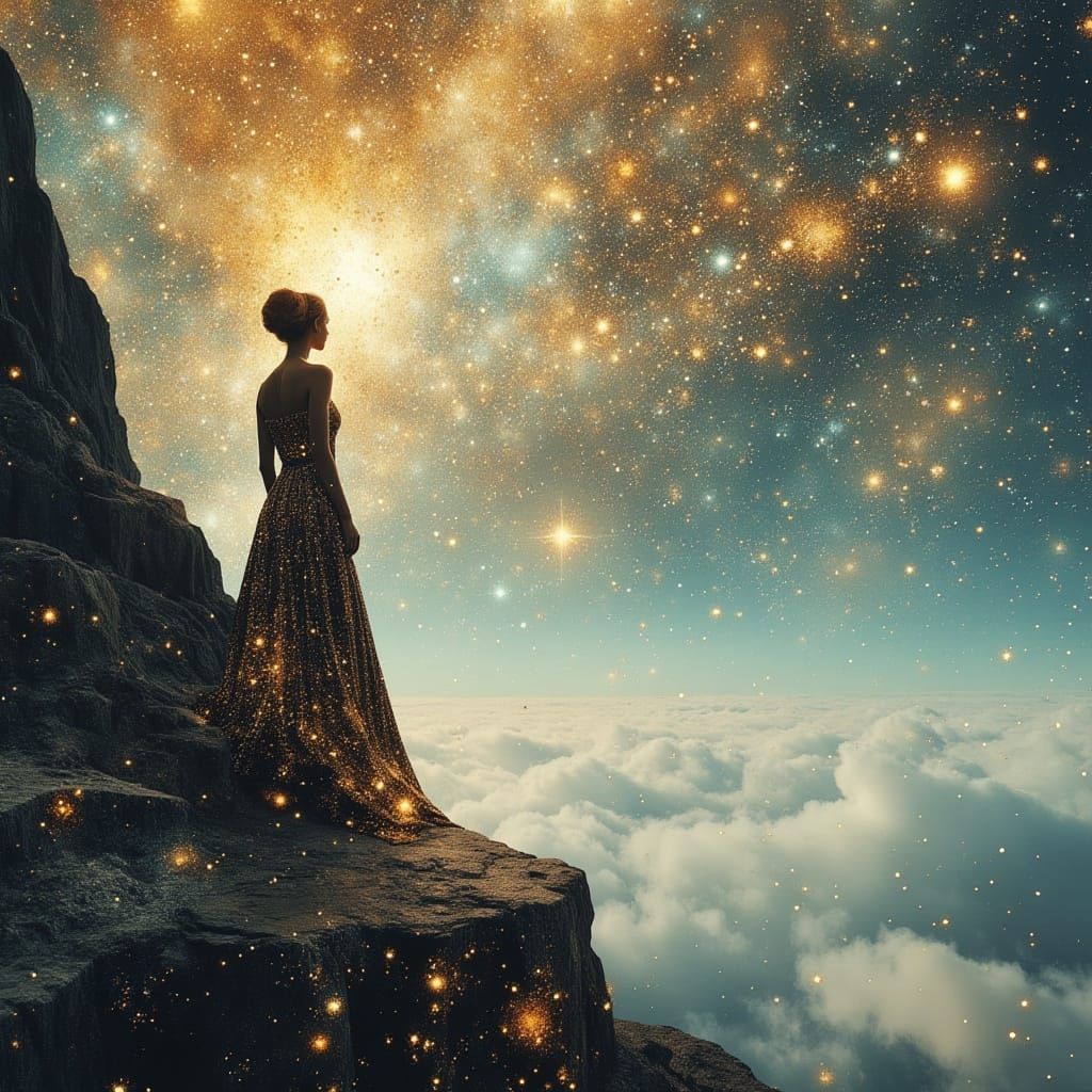 Celestial Queen Overlooks Ethereal Landscape