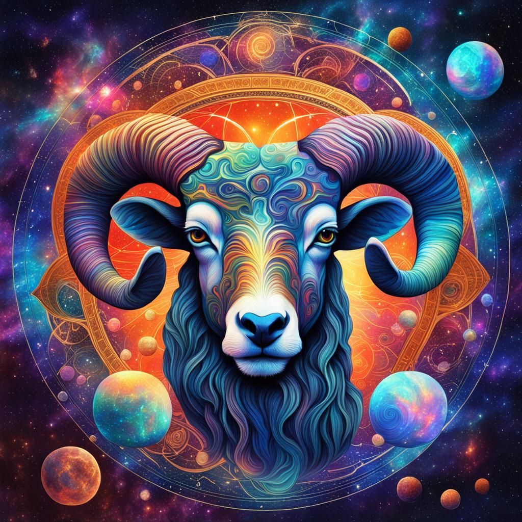 Holographic Aries in Cosmic Astral Illustration