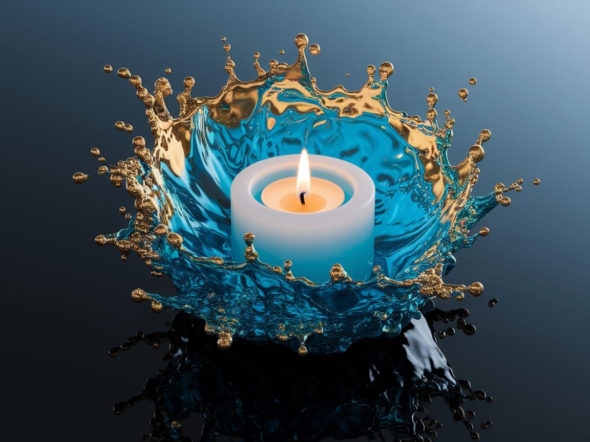 Dramatic Candle Ignition in Vibrant Blue Liquid