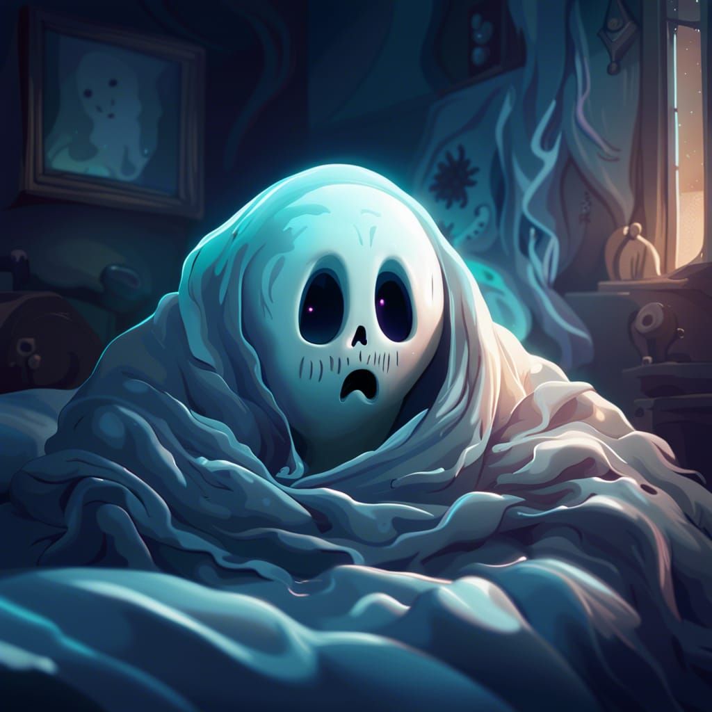 Scared Ghost Hiding Under Blanket: Digital Illustration