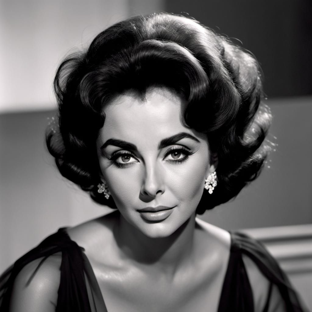 Elizabeth Taylor Portrait in Dramatic Black and White