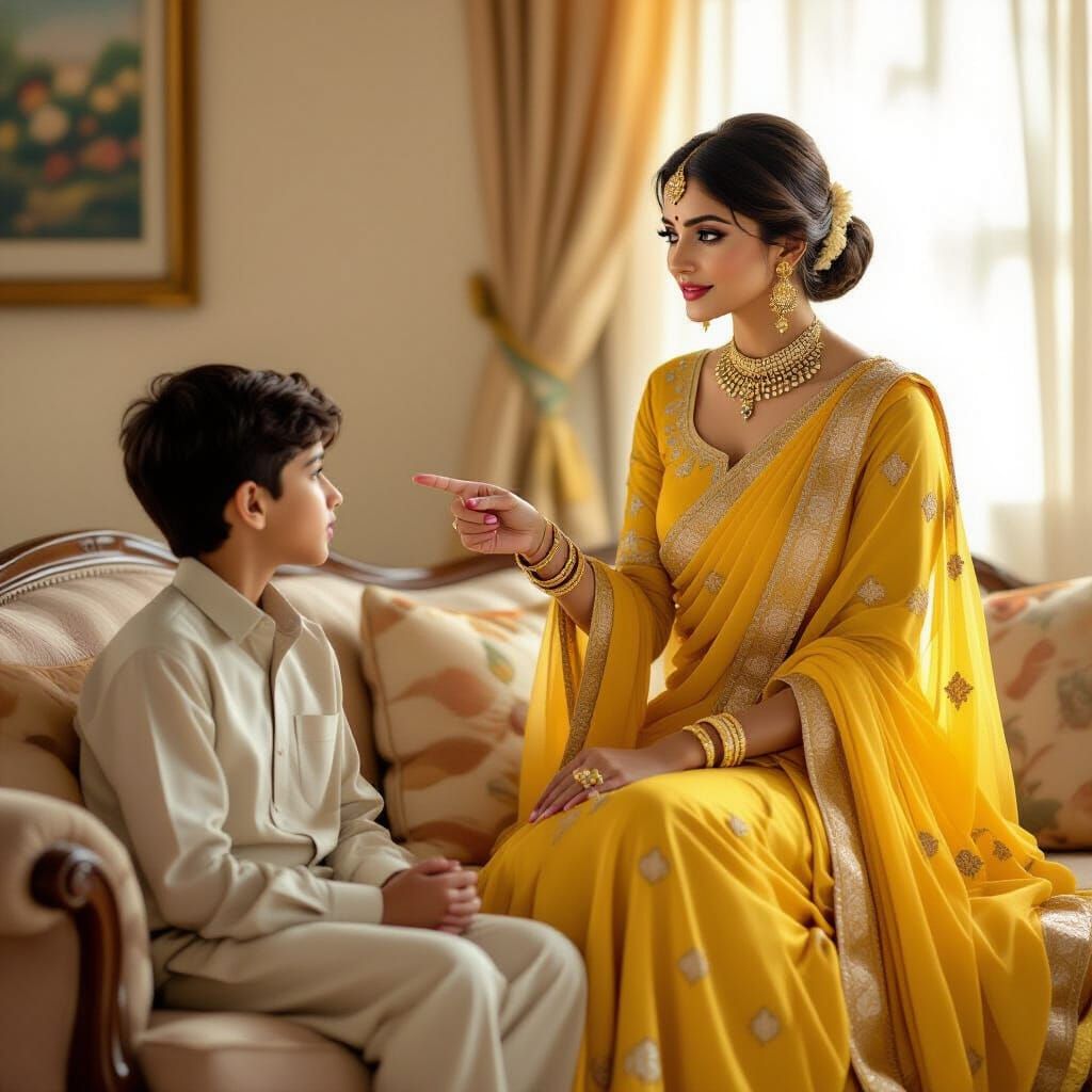 Elegant Indian Woman in Yellow Salwar Kameez