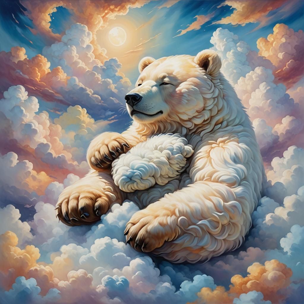 Dreamy Cloud Bear As Vibrant Oil Painting
