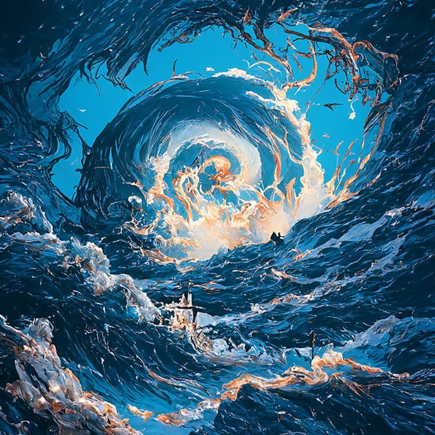 Ocean Maelstrom Digital Illustration with Pirate Ship