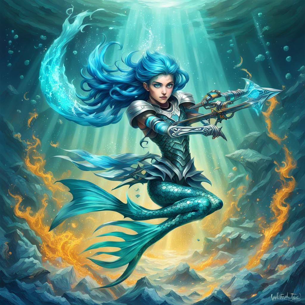 Mermaid Warrior in Skeleton Armor Casting Water Spell