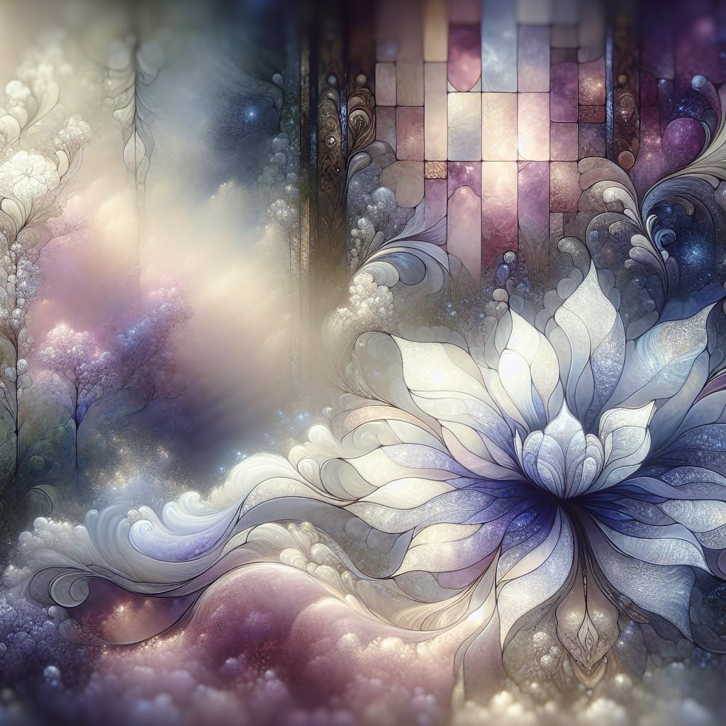 Ethereal Stained Glass White and Purple Flower