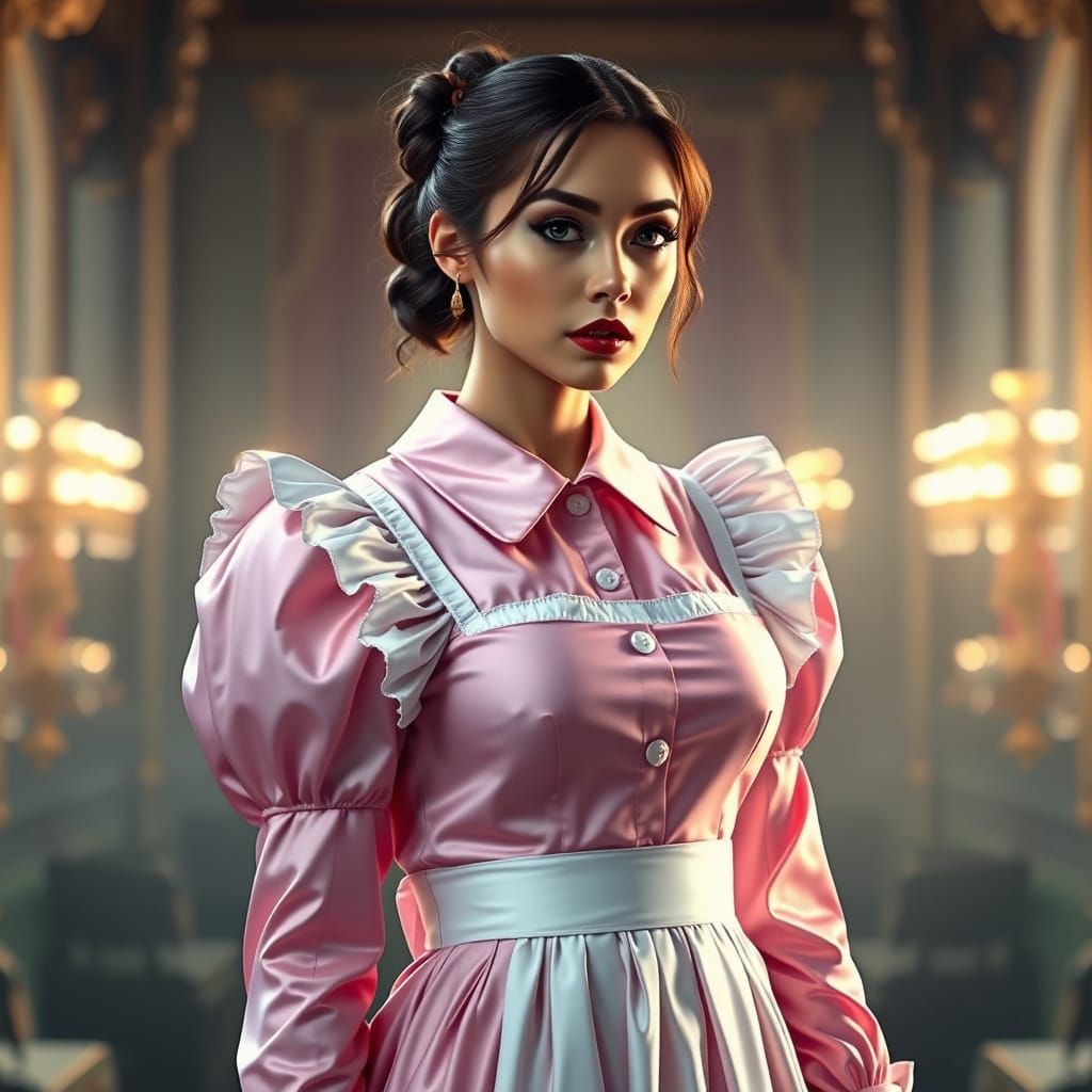 Woman in Pink Maid Uniform: Digital Matte Painting