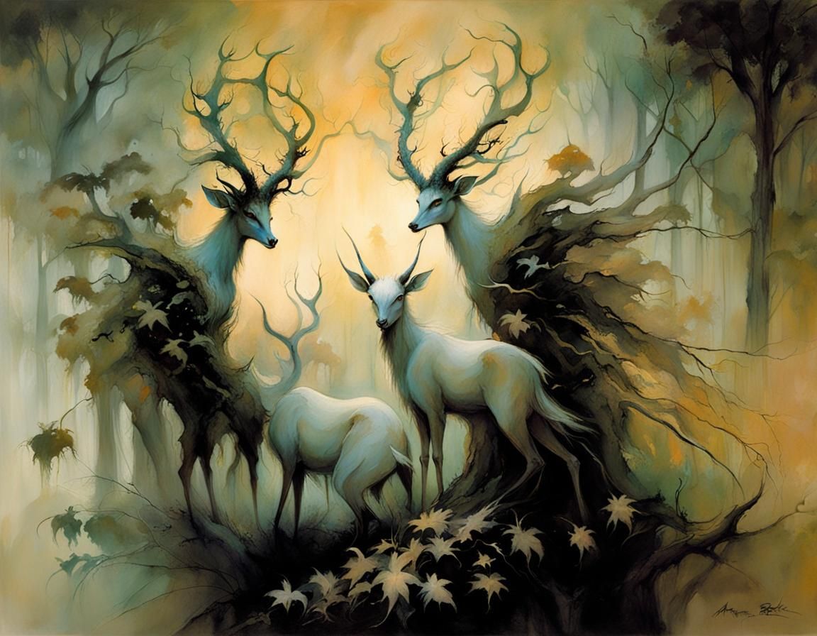 Fauns in Twilight Grove, Surrealist Portrait