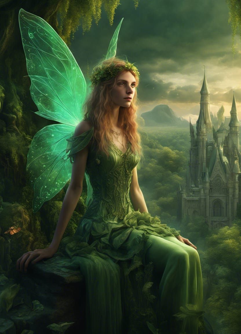 Detailed 3D Render of a Green-Eyed Fairy