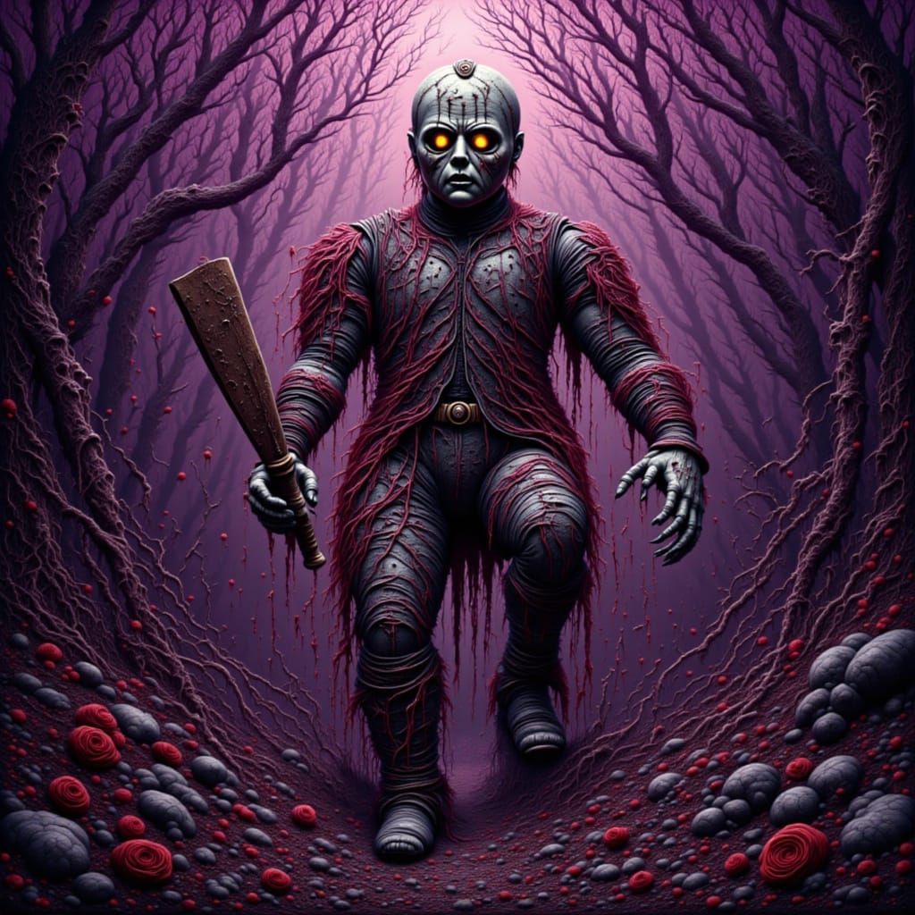 Creepy Jason Voorhees Doll in Haunted Forest Dark Fantasy Ar...