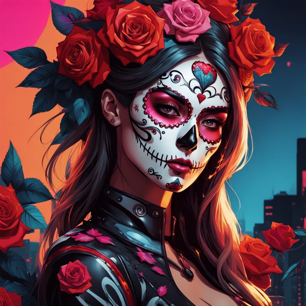 multiverse dia de los muertos sugar skull japanese girl