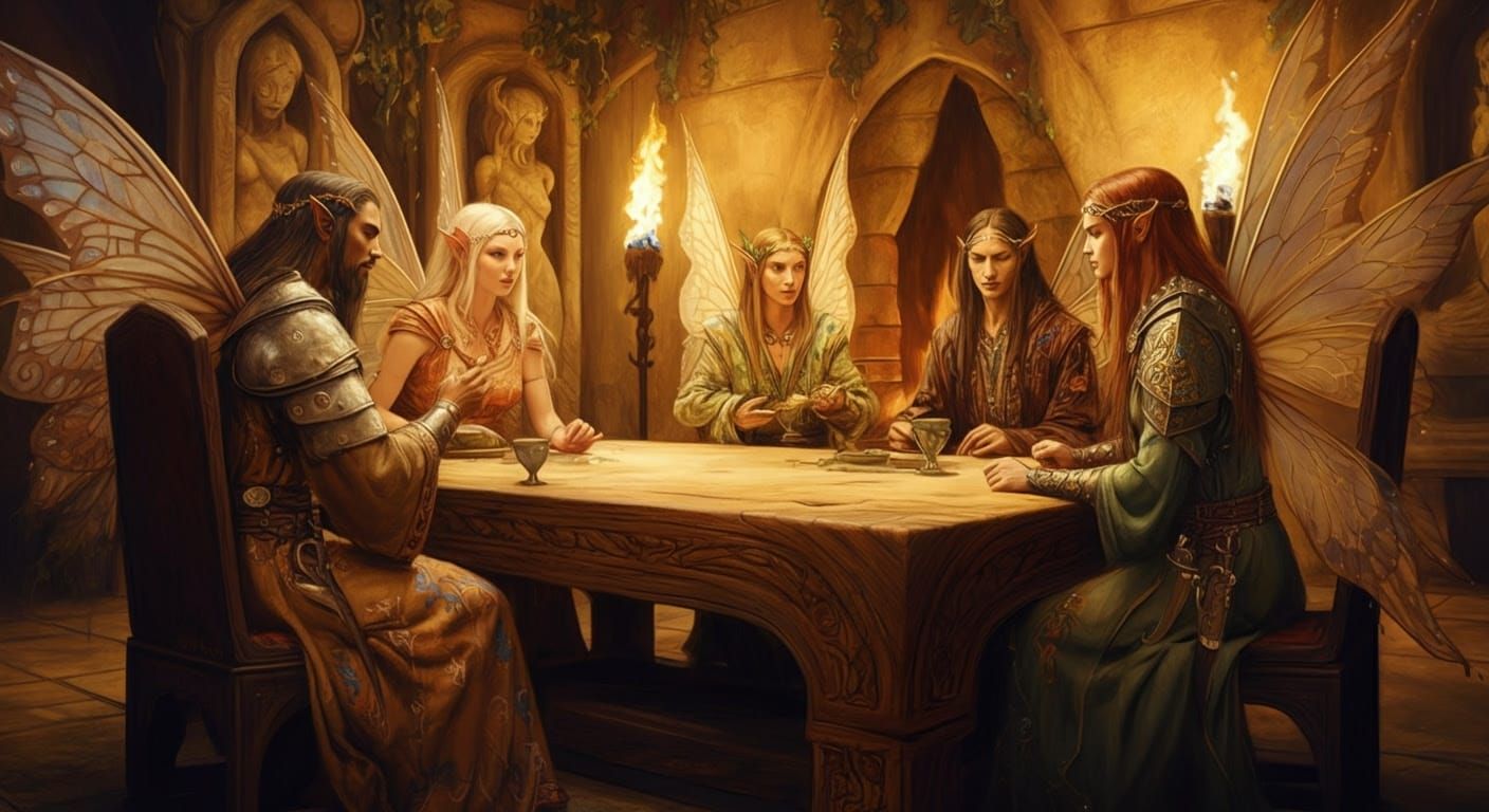 Enchanted Fae Council in Epic Fantasy Style