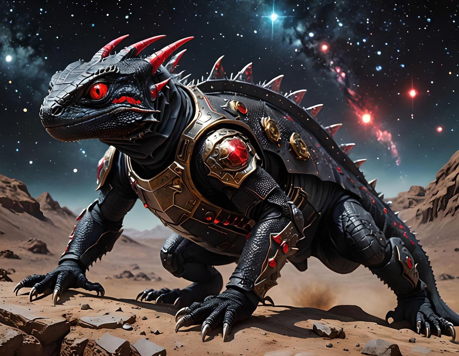 Lizard in Space Armor Digital Art
